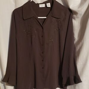 Covington Dark Brown Embroidered Blouse